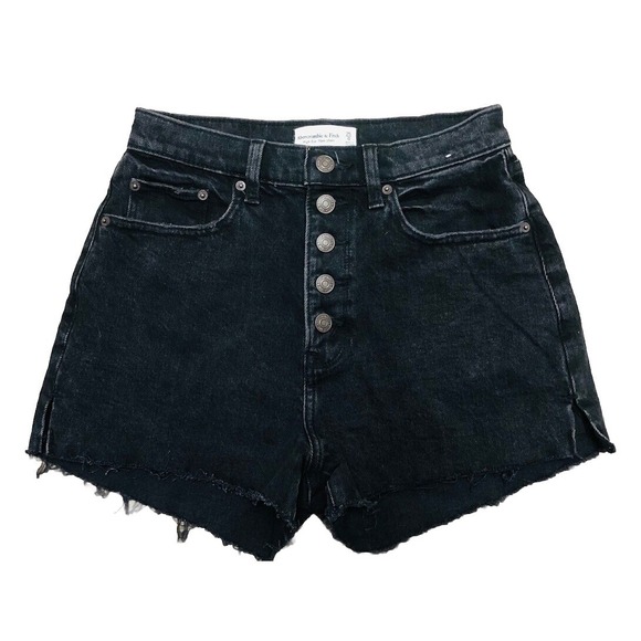 Abercrombie Fitch Denim Shorts Women's 25 0 Black High Rise Mom Curve Button Fly - Picture 1 of 8